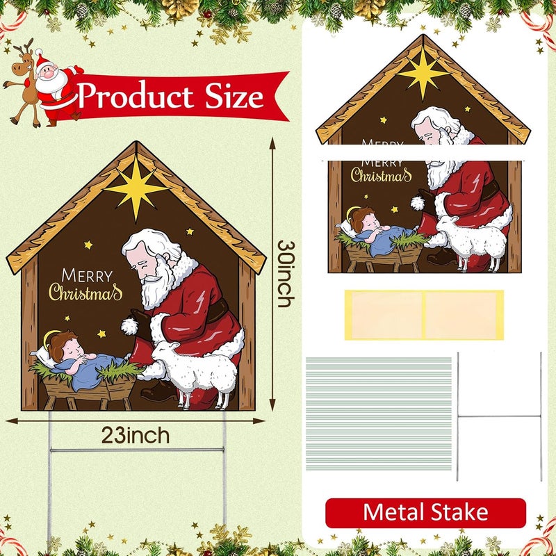 Memorywuu Large Kneeling Santa Nativity Scene Yard Sign for Christmas Outdoor Garden Lawn Decor, Religious Decorations, 23 x 30 Inch - Image 2
